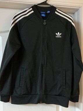 Adidas Track Jacket Black and White Youth XL Used
